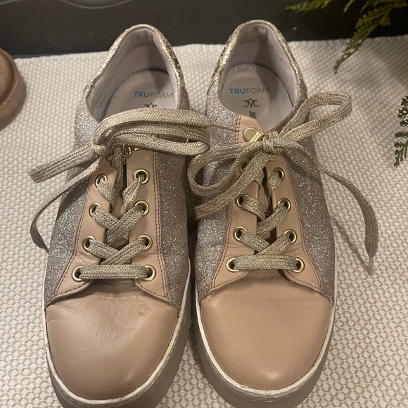 Johnston and Murphy Sneakers Champagne Glitter Fabric and Leather Size 7 - Picture 7 of 11